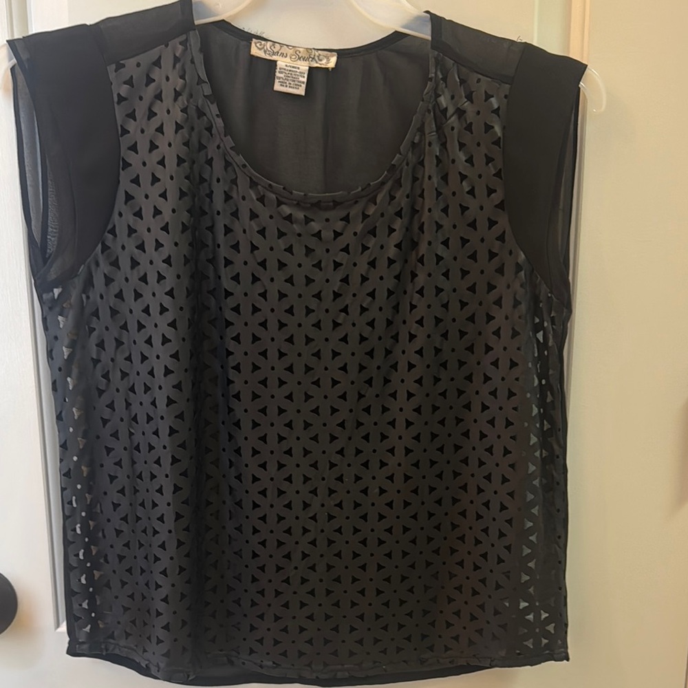 Sans Souci Black Sheer Geometric Top